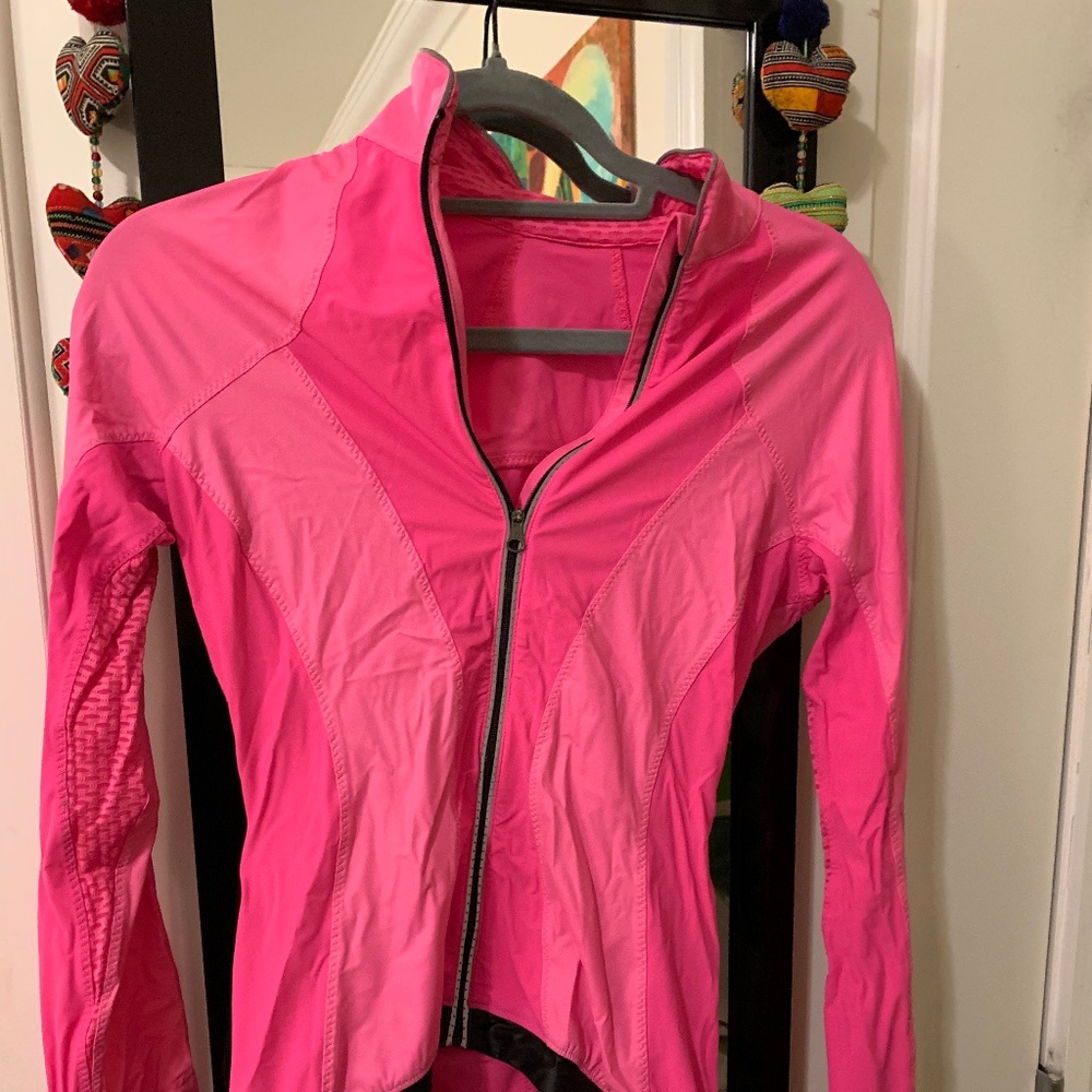 Lululemon long sleeve biking cycling jersey neon pink 4 GUC